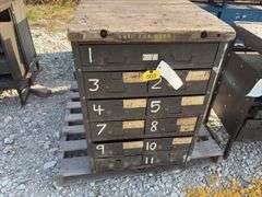 (2) Small Workbench w/2x lumber top,  1 size is 25” wide x 27 1/2” deep X 35 1/2’’tall, other size is 25” wide x 18” deep x 35 1/2” tall, both have steel drawers, steel framing,