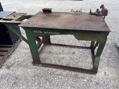 Steel Welding Table, 35” wide x 73” long x 341/2” tall, chain vise missing handle, heavy duty table,