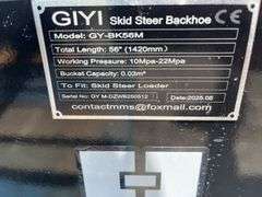 Unused MMS GIYI Skid Steer Backhoe, Model GY-BK56M, 3 Replaceable Teeth, 43” Arm, 15” Bucket
