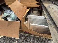 Pallet Of Plumbing Supplies, Toilet Seat , Ice Maker Water Filters, Water Shut Off Valves, 3” PVC Floor Drains, Rain Suits, Aluminum Under Bed Tool Box 18”X 20”X24” And More.