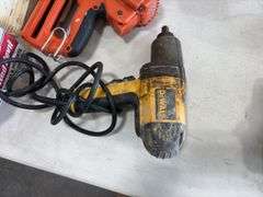 (2) Paslode Impulse Gas operated Finish Nail Guns, no batteries, have charger, gas cartridges; Dewalt Electric Impact; (4) cordless Drivers, no batteries, no chargers; (14) Electric 3/8” drills, unknown condition,