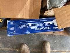 (2) rolls of 24’ x 1 1/4” flexible drain hose, Air Cleaner Media, knee pads, (3) boxes of mastic seal in coils for manholes, empty plastic screw organizer,
