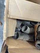 Pallet of various ABS Fittings, plastic tote of gas line, flexible stranded water supply line, Hilti Epoxy Caulk gun,
