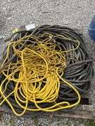 Pallet of 4 Strand Copper Wire, Heavy, Unknown Gauge, one Wire Measures 7/8” Another Measures 1 1/4” Diameter Including Insulation, Also 10Ga Extension Cord approximately 30’, 50’ 12Ga Extension Cord