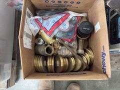 Coupling Kit bowl to tank, Valve Replacement seal for toilet tank, brass threaded clean out  covers, brass water meter, 9” AC/DC TV-VCR Combo, unknown condition, 2 gallon pump up sprayer, box of rubber gaskets, (4) wall clocks, box of various size bushings,