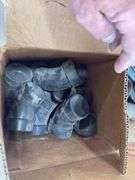 Pallet of various ABS Fittings, plastic tote of gas line, flexible stranded water supply line, Hilti Epoxy Caulk gun,