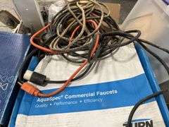 (8) Hose Hanger Stainless Steel Spring Loaded Rubber Grip Woth Garden Hose, (34+-) Mop Hanger Stainless Steel Three Spring Loaded Rubber Grips, (3) Handy-Shield Safety Covers Pro-2000 Series, (3) Service Sink Faucets Wall Mount, (8) 120 VAC/24 VAC 50 VA TRANSFORMER, (2) Extension Cords, Welding Rods, And More