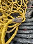 Pallet of 4 Strand Copper Wire, Heavy, Unknown Gauge, one Wire Measures 7/8” Another Measures 1 1/4” Diameter Including Insulation, Also 10Ga Extension Cord approximately 30’, 50’ 12Ga Extension Cord