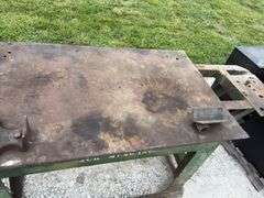 Steel Welding Table, 35” wide x 73” long x 341/2” tall, chain vise missing handle, heavy duty table,