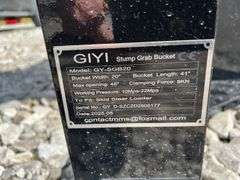 Unused MMS GIYI Skid Steer Stump Grab Bucket, Model GY-SGB20, 20” Wide Bucket, 3 Replaceable Teeth, Low Flow, Universal Plate