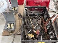 Electrical with 2 quad receptacle boxes with receptacles, Propane Flame Torch, (2) chain Binders, misc hydraulic hose,