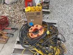 (1) Light Stringer Cord; (4) 50’ ext cord; (1) Heavy Duty MSHA 10awg 3/c extension cord, box of light bulb guards,