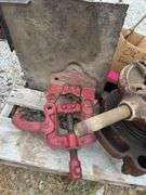 Pipe Vice, Pipe Cutter, Large Tap And Die Set, oxy/Acet Gauges, Aluminum Tread Plate Tool Box W/ Rigid Handheld Pipe Treader And More,