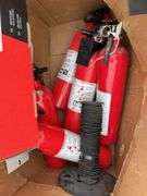 Pallet of First Aid Kits, Propane Cylinders, Boxes of Twine, Partial Roll of Small Rope, Box of Fire Extinguisher, Pump Up Sprayers, Galvanized Tum