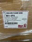 (33+-) Square Floor Sinks With Caps and (45+-) Aluminum Dome Bottom Strainer 2” Tall 4 13/16” Diameter Anti-Splash