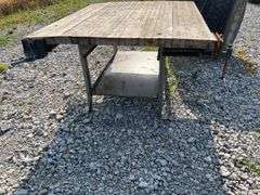 Workbench with (3) Wood Working Vises, Workbench Measures 64” x 55”, Steel Legs and Base Frame, Workbench Leans On One End