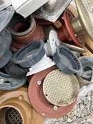 Pallet of Floor Drains, Round and Square, Plastic, Aluminum, Metal