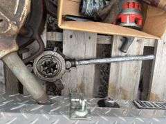 Pipe Vice, Pipe Cutter, Large Tap And Die Set, oxy/Acet Gauges, Aluminum Tread Plate Tool Box W/ Rigid Handheld Pipe Treader And More,