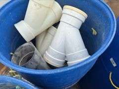 (4) Plastic Barrels Of 3” & 4” PVC Fittings.