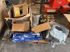 (2) rolls of 24’ x 1 1/4” flexible drain hose, Air Cleaner Media, knee pads, (3) boxes of mastic seal in coils for manholes, empty plastic screw organizer,