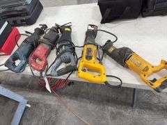 (4) Electric Reciprocating Saw (sawzall), all run; (1) dewalt 18 volt battery operated Sazall, no battery and no charger, unknown condition,