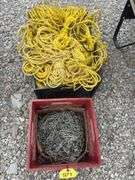 Dog Chain unknown length , Plastic Tote of 3/8” nylon rope qty & length unknown,