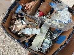 (13) boxes of reg stool flanges and offset stool flanges, box of various pipe clamps
