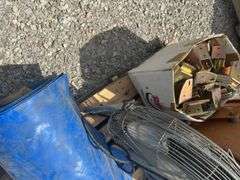 Fans, Rolls Of Plastic, (2) Poly Tarps, Box Of E-Track Wood Holder.