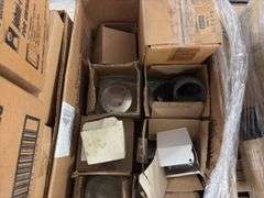 (2) boxes of 24 Johni-ring plus for urinals, various sizes of escutcheon rings, white pvc deep flange cover,