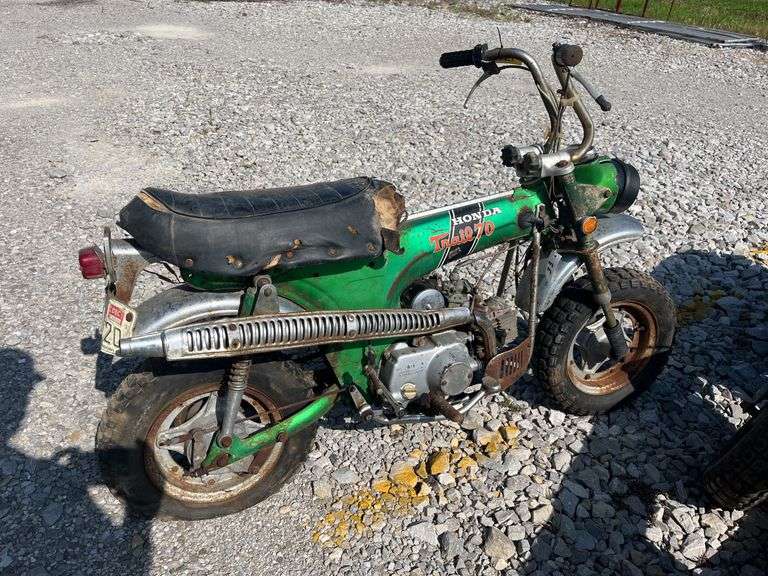Honda Trail 70 Minibike, Engine is Free, 5497 Miles, Headlight And Brake Light, Does have Key, Complete Bike, Tire Size 4.00-10, Rear Tire Needs Attention, Rips In Seat, Classic Bike!