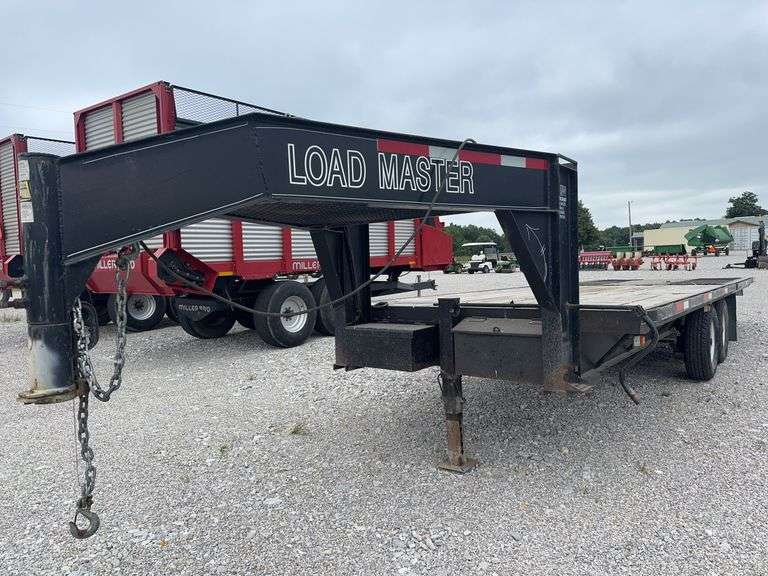 (TITLE) 2002 Load Master Gooseneck Flat Trailer, TITLE, 15’ Deck W/ 10’ Hydraulic Beaver Tail, 25’ Overall Length, Matching Delta LT 235/85/16 Radials 90% Tread, Good Oak Deck, New Spare Tire, Dual Axel W/Singles, Brakes Work, Selling For A Retiring Farmer.
