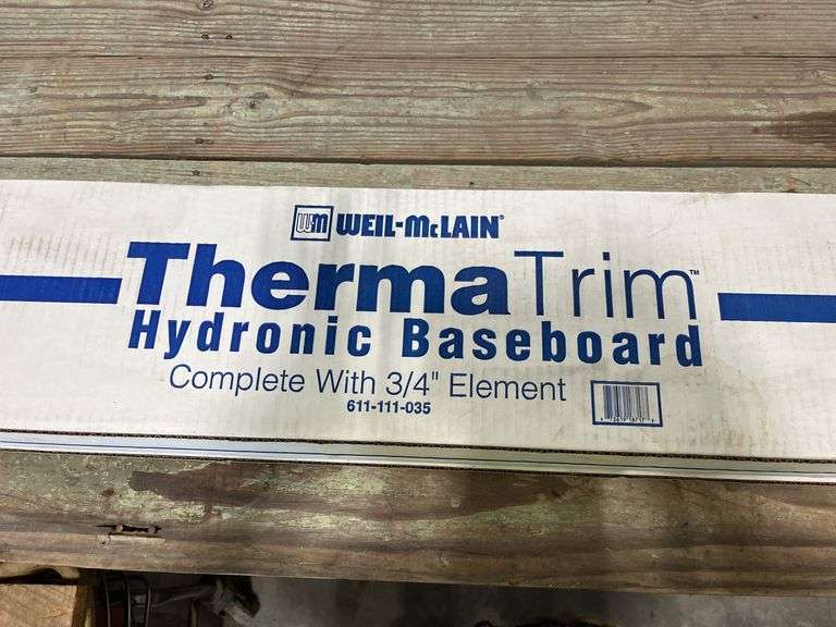 ThermaTrim Hydronic Baseboard Complete With 3/4” Element, 2 Sealed Boxes, 8’ Long, Box Each of Left Hand and Right Hand 4” End Cap Hinged