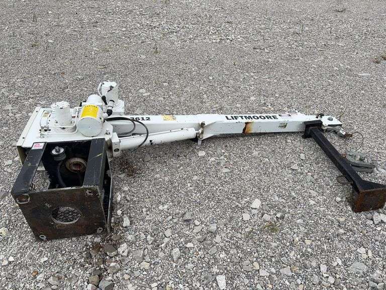 Lift Moore Truck Crane/Lift, 3600# @ 3 Feet Capacity, Model 3612, 15’ Reach, Hydraulic Over/ Electric, Hydraulic Hose Broken (Pictured)