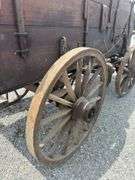 Weber & Damme High Wheeled Wagon, Sold New By George Cassens, Hamel Illinois, Wooden Wheeled Wagon With Spring Seat, 61” Wide Wheel Track, 38” Double Box Bed, Seat Riser Side Boards, The Wagon Has Brakes, Includes Tongue With Pin Hitch And Original Horse Drawn Hitch For A Team With Double Trees, Original Paint, Stenciling Is Legible. This Wagon Is In Unbelievably Great Original Condition,