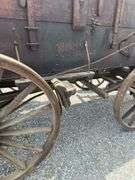 Weber & Damme High Wheeled Wagon, Sold New By George Cassens, Hamel Illinois, Wooden Wheeled Wagon With Spring Seat, 61” Wide Wheel Track, 38” Double Box Bed, Seat Riser Side Boards, The Wagon Has Brakes, Includes Tongue With Pin Hitch And Original Horse Drawn Hitch For A Team With Double Trees, Original Paint, Stenciling Is Legible. This Wagon Is In Unbelievably Great Original Condition,