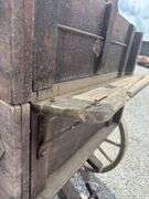 Weber & Damme High Wheeled Wagon, Sold New By George Cassens, Hamel Illinois, Wooden Wheeled Wagon With Spring Seat, 61” Wide Wheel Track, 38” Double Box Bed, Seat Riser Side Boards, The Wagon Has Brakes, Includes Tongue With Pin Hitch And Original Horse Drawn Hitch For A Team With Double Trees, Original Paint, Stenciling Is Legible. This Wagon Is In Unbelievably Great Original Condition,
