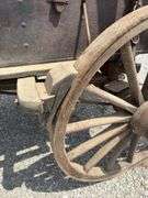 Weber & Damme High Wheeled Wagon, Sold New By George Cassens, Hamel Illinois, Wooden Wheeled Wagon With Spring Seat, 61” Wide Wheel Track, 38” Double Box Bed, Seat Riser Side Boards, The Wagon Has Brakes, Includes Tongue With Pin Hitch And Original Horse Drawn Hitch For A Team With Double Trees, Original Paint, Stenciling Is Legible. This Wagon Is In Unbelievably Great Original Condition,