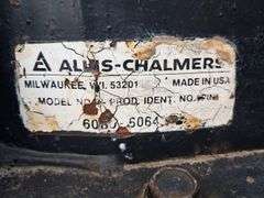 Allis Chalmers 6080 Tractor, 1984 Model Year, 2 Hydraulic Outlets, 3-Point, 540 and Small 1000 PTO, Factory Engine Crank Girdle,10.00-16SL Steer Tires That have Dry Cracks Between Treads, 18.4-34 Radial Rear Tires 40-50% Tread. Fender Radio Does Not Work,Can't Read Hourmeter, Consigner is Estimating Around 6,000 Hours.