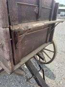 Weber & Damme High Wheeled Wagon, Sold New By George Cassens, Hamel Illinois, Wooden Wheeled Wagon With Spring Seat, 61” Wide Wheel Track, 38” Double Box Bed, Seat Riser Side Boards, The Wagon Has Brakes, Includes Tongue With Pin Hitch And Original Horse Drawn Hitch For A Team With Double Trees, Original Paint, Stenciling Is Legible. This Wagon Is In Unbelievably Great Original Condition,
