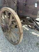 Weber & Damme High Wheeled Wagon, Sold New By George Cassens, Hamel Illinois, Wooden Wheeled Wagon With Spring Seat, 61” Wide Wheel Track, 38” Double Box Bed, Seat Riser Side Boards, The Wagon Has Brakes, Includes Tongue With Pin Hitch And Original Horse Drawn Hitch For A Team With Double Trees, Original Paint, Stenciling Is Legible. This Wagon Is In Unbelievably Great Original Condition,