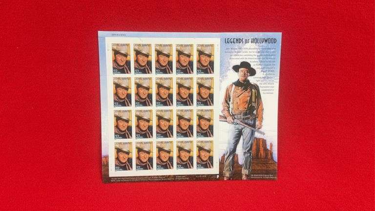 Sheet of "Legends of Hollywood" John Wayne 37 Cent Stamps