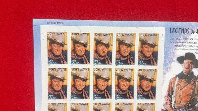 Sheet of "Legends of Hollywood" John Wayne 37 Cent Stamps