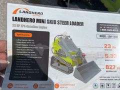 Unused Wuxi Landhero Mini Skid Steer Loader, Model # LDH-T460, 23 HP Gas Engine, Lifting Capacity 840 Lbs, Dumping Height 60”, Rubber Tracks 7” wide, 43” Wide Quick Attach Smooth Bucket, Remote Hydraulics on Loader Arms,