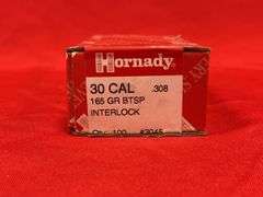 (100) Hornady 30 Cal 165Gr BTSP Interlock Bullets