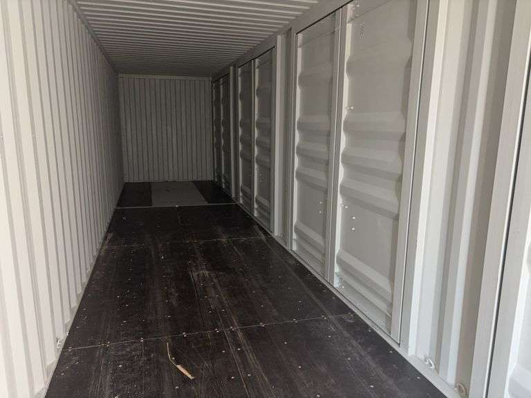 40’ Hanbase 4 Side Doors and 1 Back Door Container, 40' long x 8' wide,1 ea. Back Doors measures 102" tall X 92" wide,4 ea. Side Doors measures 98" tall X 92" wide,inside dimension 89” wide,Tie down anchors on inside of container,Minor floor scratches on inside, minor wall scratches and dents, All doors have weatherstripping, 1 time use,Has vents on side walls, Container # LYPU 020788 8