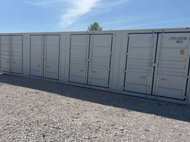 40’ Hanbase 4 Side Doors and 1 Back Door Container, 40' long x 8' wide,1 ea. Back Doors measures 102" tall X 92" wide,4 ea. Side Doors measures 98" tall X 92" wide,inside dimension 89” wide,Tie down anchors on inside of container,Minor floor scratches on inside, minor wall scratches and dents, All doors have weatherstripping, 1 time use,Has vents on side walls, Container # LYPU 020788 8