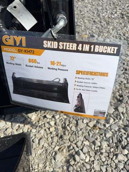 Unused GIYI 4 In 1 Skid Steer Bucket, 72” Working Width, 660# Capacity, GY-KH72