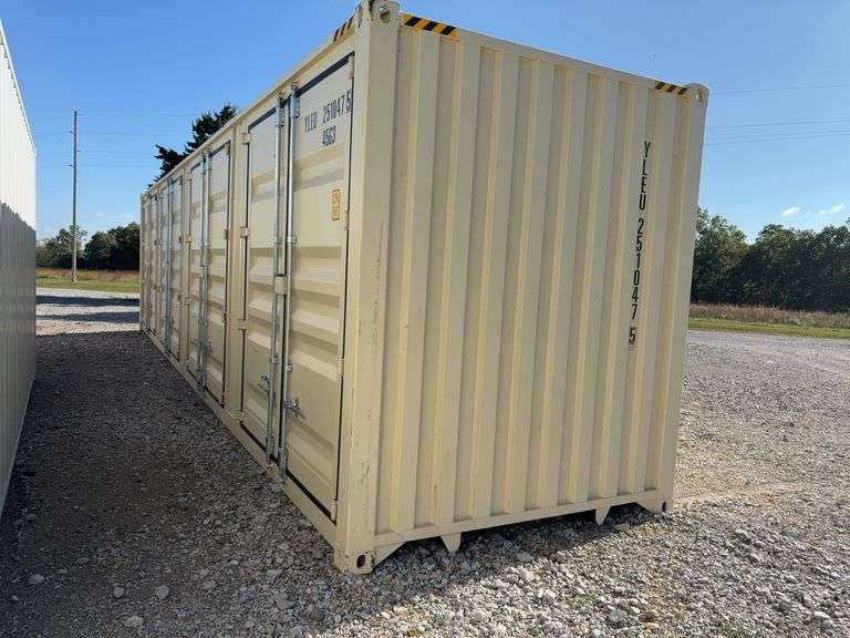 40’ MMS 4 Side Doors and 1 Back Door Container, 40' long x 8' wide,1 ea. Back Doors measures 102" tall X 92" wide,4 ea. Side Doors  measures  98" tall X 92" wide,inside dimension 89” wide,Tie down anchors on inside of container,Minor floor scratches on inside, minor wall scratches and dents, All doors have weatherstripping, 1 time use,Has vents on side walls, Container # YLEU 251047 5