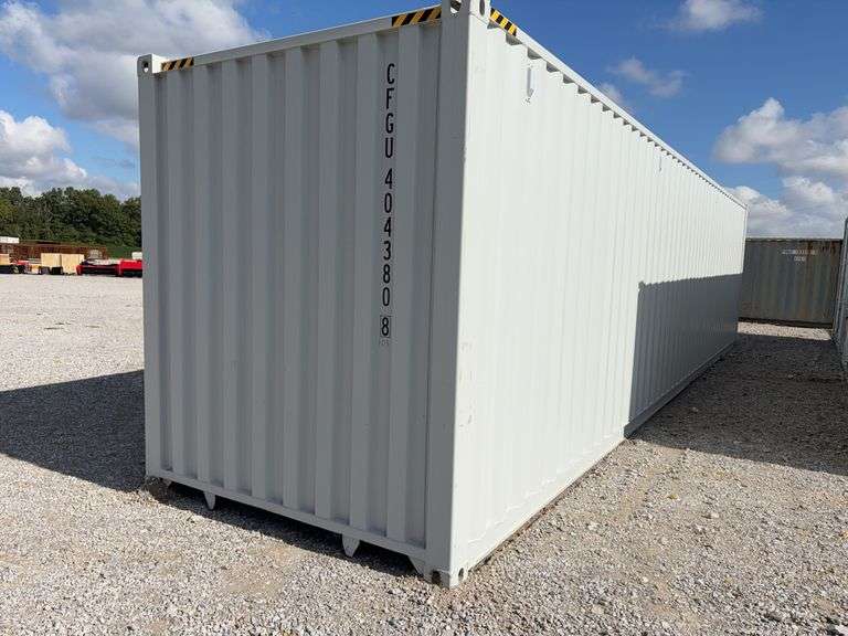 40’ AGT 4 Side Doors and 1 Back Door Container, 40' long x 8' wide,
1 ea. Back Doors measures 102" tall X 92" wide,
4 ea. Side Doors  measures  98" tall X 92" wide,
inside dimension 89” wide,
Tie down anchors on inside of container,
Minor floor scratches on inside, minor wall scratches and dents, 
All doors have weatherstripping, 
1 time use,
Has vents on side walls, 
Container # CFGU 404380 8
