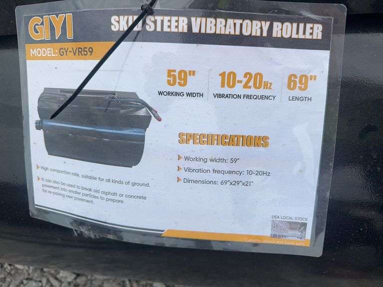Unused MMS GIYI Skid Steer GY-VR59 Vibratory Roller, 59” Working Width,